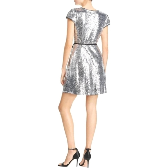NWT AQUA Silver Sequin Wrap Cocktail Dress Small - Picture 2 of 4